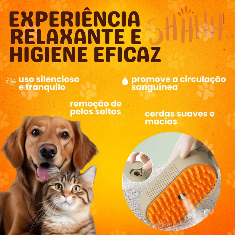 Escova 3 em 1 Para Gatos e Cães - Removedor de Pelos, Massagem, Limpeza a Vapor | PetGlow